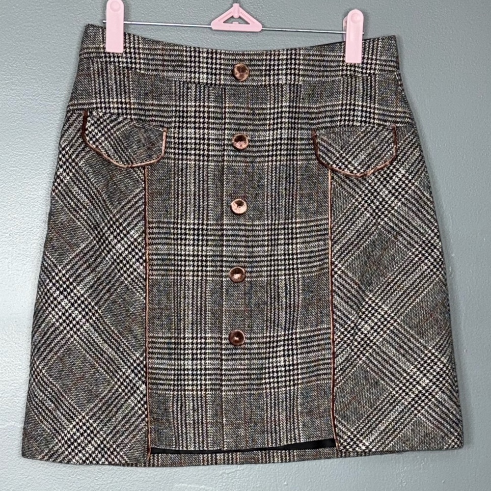Bagatelle Collection Multicolored Plaid Tweed Button-Front Skirt